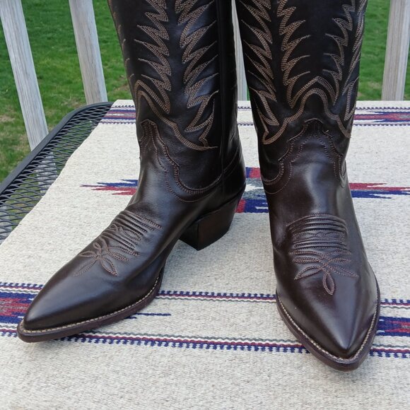 JUSTIN VINTAGE 80'S NWT DARK BROWN LEATHER WESTERN COWBOY BOOTS SIZE 7B B9648 - Picture 13 of 16